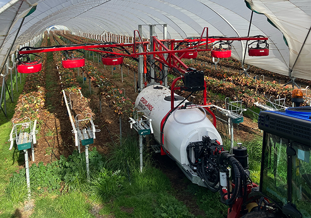 Quantum Berry Pro has been designed specifically for raised tabletop crops primarily grown in tunnels.
Spraying 6 x beds in a single pass Berry Pro has full adjustability for premium crop protection.